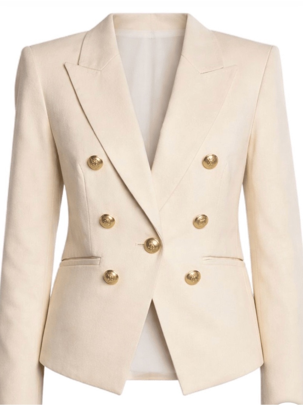 Veronica Beard Cream Double-Breasted Leather Blazer with Gold Buttons, Sz 10